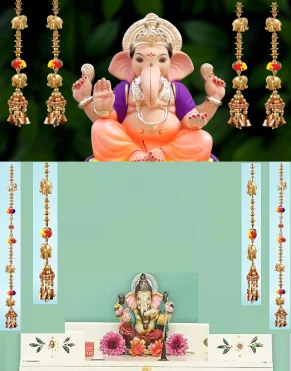 Door Entrance Decor Latkan Horizontal Handmade Latkan/Side Toran for Door, Home Mandir Decoration Item Size 2.5 Feet (4 PEC latkan) Set of Four Elephant Hanging for Door Decoration