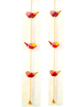 Wooden Multicolor Decorative Sparrow Bird Side Hanging Latkan for Main Door 1 Pair (2 PES) Size 3 Feet Long