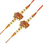 Handmade Wooden ganpati Rakhi for Bhaiya with Free Roli Chawal for Celebration ?? Rakshabhandhan (2 Piece Rakhi)[Style_110_2]