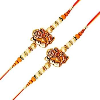 Handmade Wooden ganpati Rakhi for Bhaiya with Free Roli Chawal for Celebration ?? Rakshabhandhan (2 Piece Rakhi)[Style_110_2]