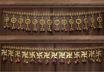 Combo of Main Entrance Door Hanging Toran Elephant and Swastika Golden Plastic Door Toran Size 3 Feet (36 Inch) Pompom Color Sometime May Vary